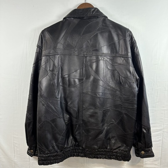 Flight Path Mens Vintage Black Patchwork Genuine Leather Bomber Jacket Medium - Picture 2 of 4